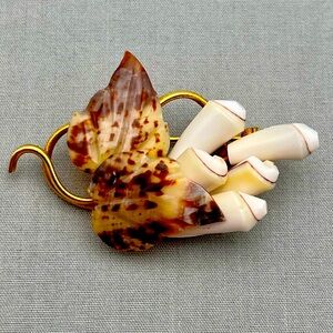 Vintage Carved Shell Floral Brooch with Gold-Tone Setting